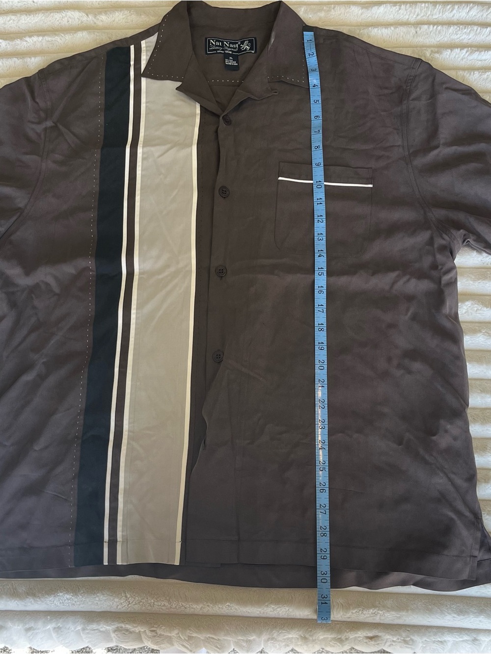 Nat Nast Brown Short-Sleeve Dress Shirt with Ivory and Black Stripe - Picture 3 of 6